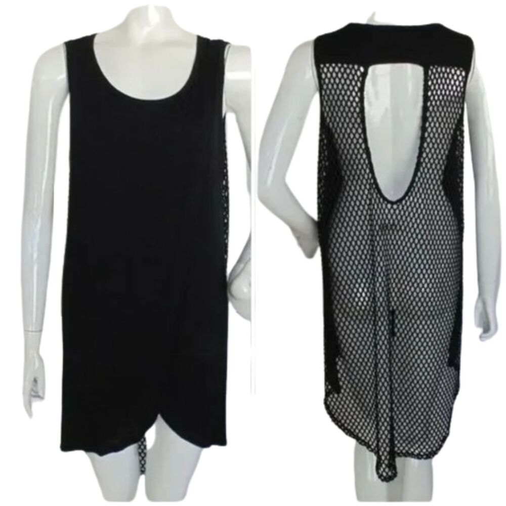 LILY BLEU BEACH Swim Cover, M, Black Jersey/Mesh, Huge Keyhole back, Cover up